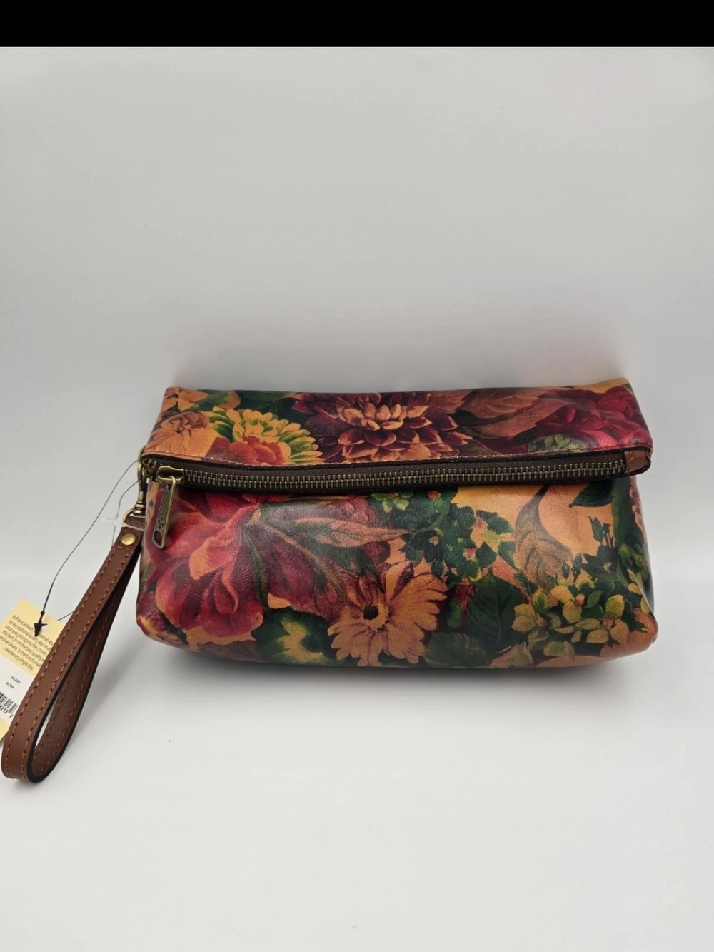 Patricia Nash Floral Fold-Over Wristlet in Burgundy, Green, Yellow, Brown